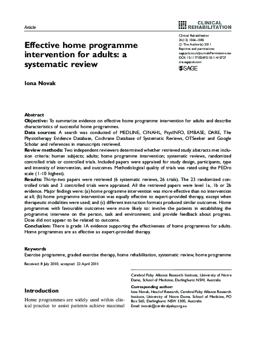 (PDF) Effective home programme intervention for adults: a systematic review