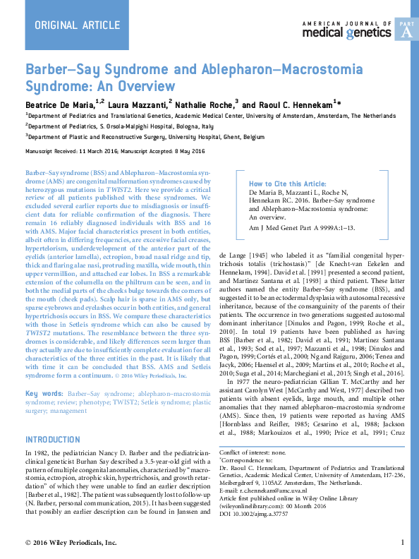 (PDF) BarberSay syndrome and AblepharonMacrostomia syndrome An