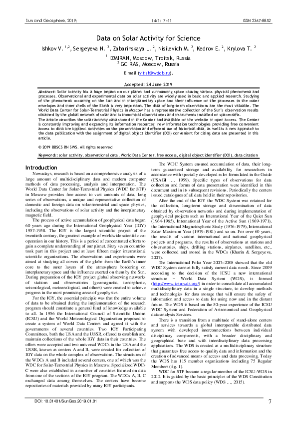 (PDF) Data on Solar Activity for Science