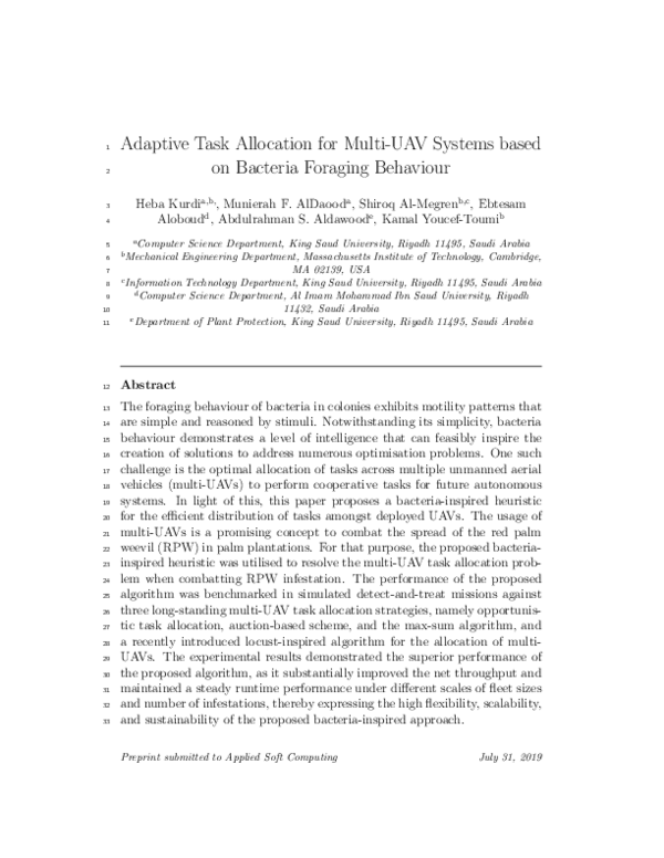 Pdf Adaptive Task Allocation For Multi Uav Systems Based On Bacteria