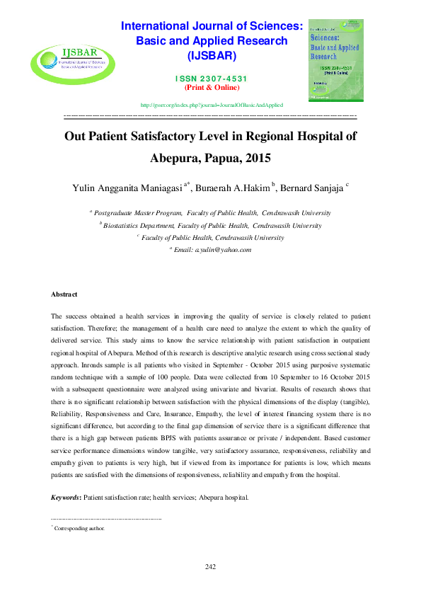 (PDF) Out Patient Satisfactory Level in Regional Hospital of Abepura ...