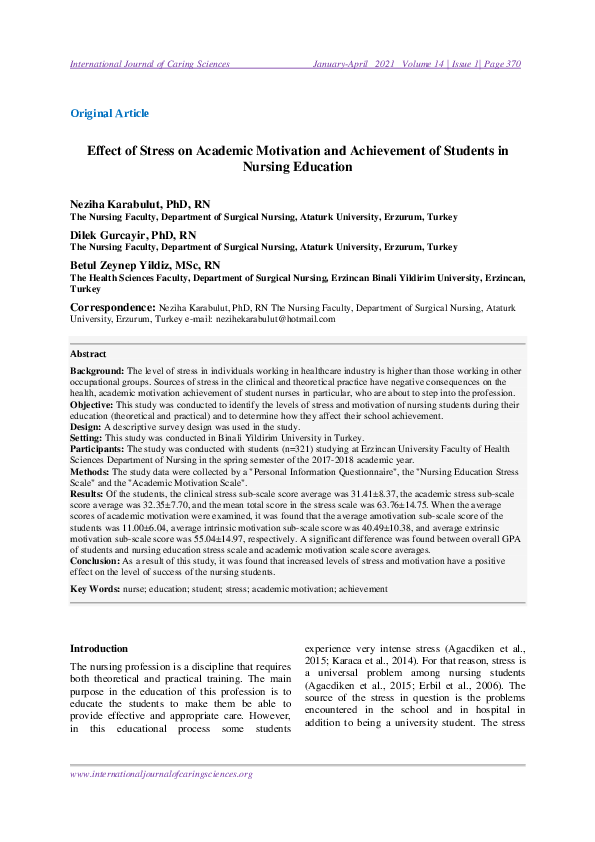 (PDF) Effect of Stress on Academic Motivation and Achieve ment of ...
