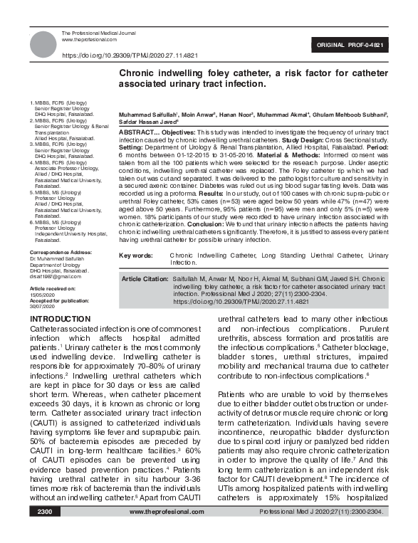 (PDF) Chronic indwelling foley catheter, a risk factor for catheter ...