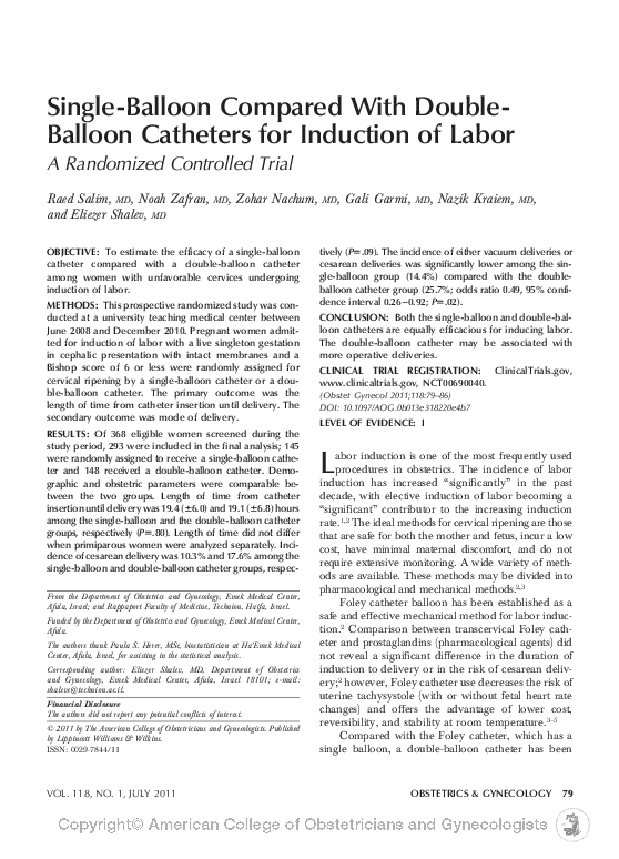 (PDF) SingleBalloon Compared With DoubleBalloon Catheters for