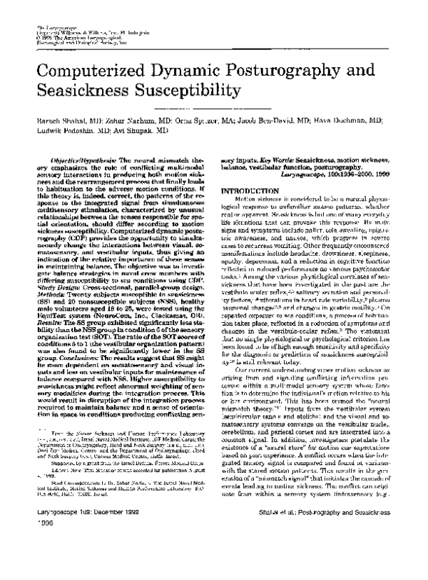 (PDF) Computerized Dynamic Posturography and Seasickness Susceptibility
