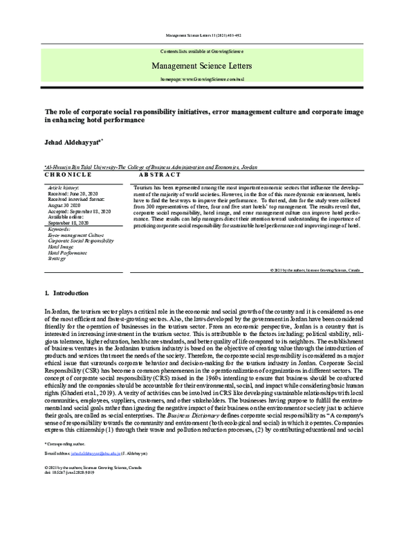 (PDF) The role of corporate social responsibility initiatives, error ...