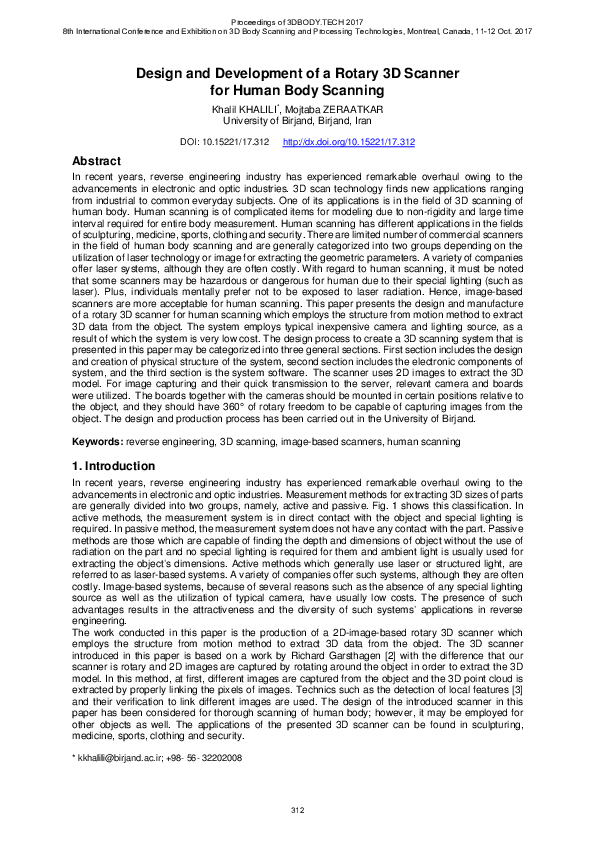 (PDF) Design and Development of a Rotary 3D Scanner for Human Body Scanning