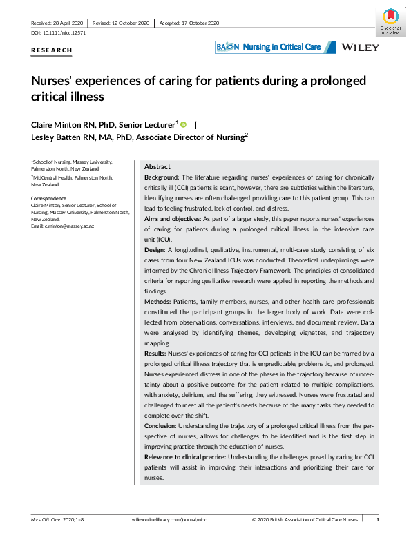 (PDF) Nurses' experiences of caring for patients during a prolonged ...