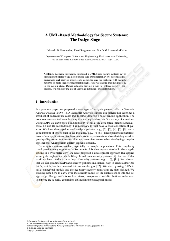 (PDF) A UML-Based Methodology for Secure Systems: The Design Stage