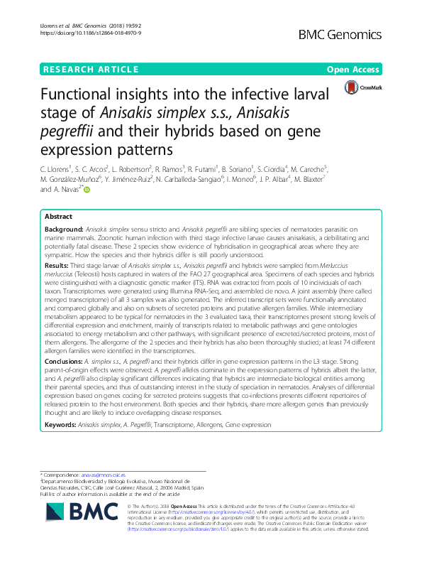 (PDF) Functional insights into the infective larval stage of Anisakis ...