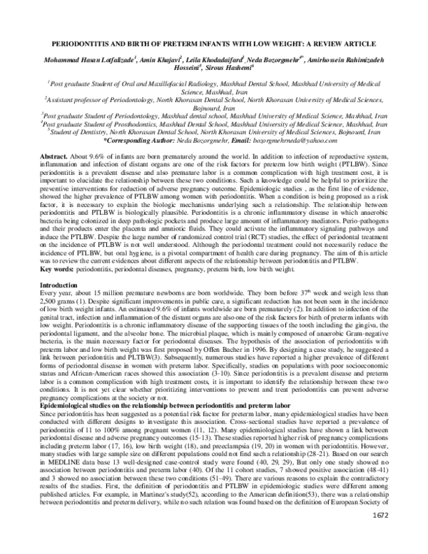(PDF) Periodontitis and Birth of Preterm Infants with Low Weight: A ...