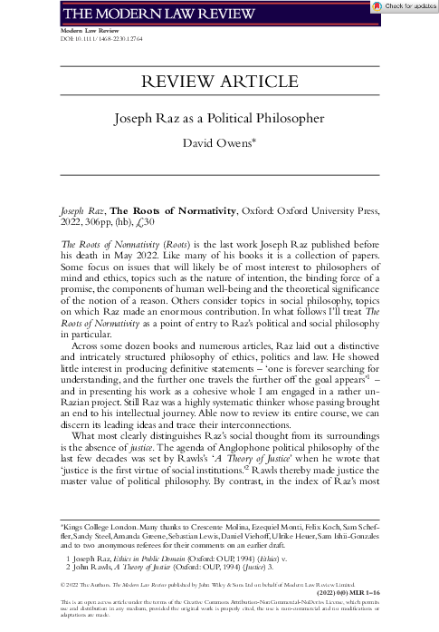 (PDF) Joseph Raz as a Political Philosopher