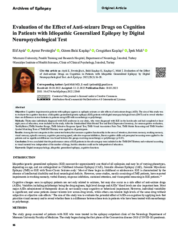 (PDF) Evaluation of the Effect of Anti-seizure Drugs on Cognition in ...