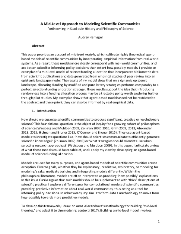 (PDF) A mid-level approach to modeling scientific communities