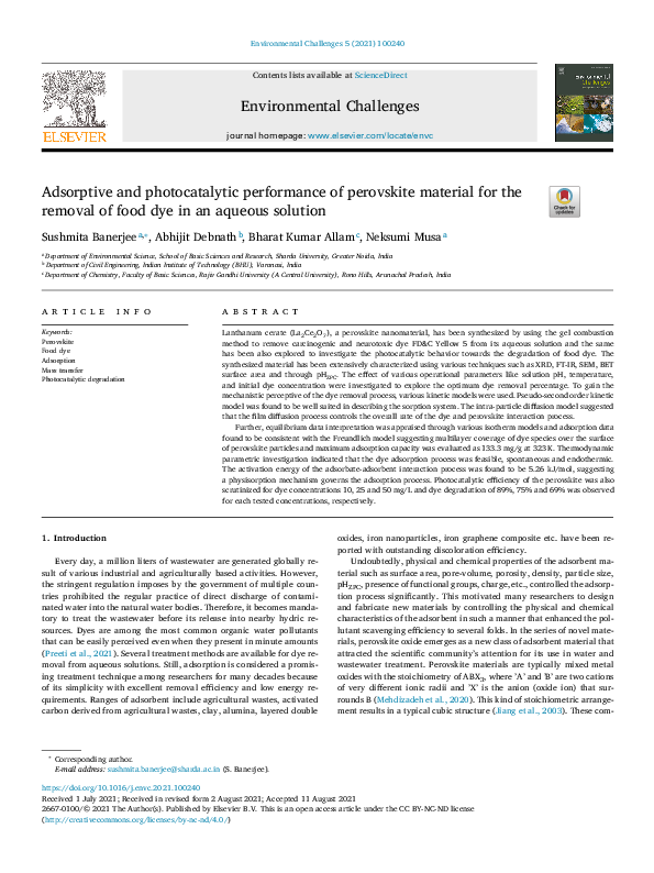 (PDF) Adsorptive and photocatalytic performance of perovskite material ...