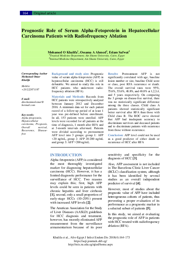 (PDF) Prognostic Role of Serum Alpha-Fetoprotein in Hepatocellular ...