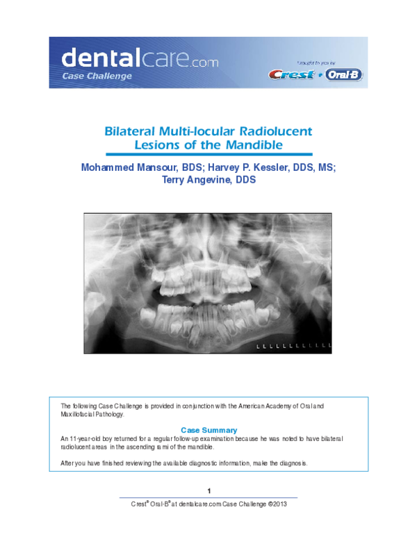 (PDF) AAOMP case challenge: bilateral multi-locular radiolucent lesions ...