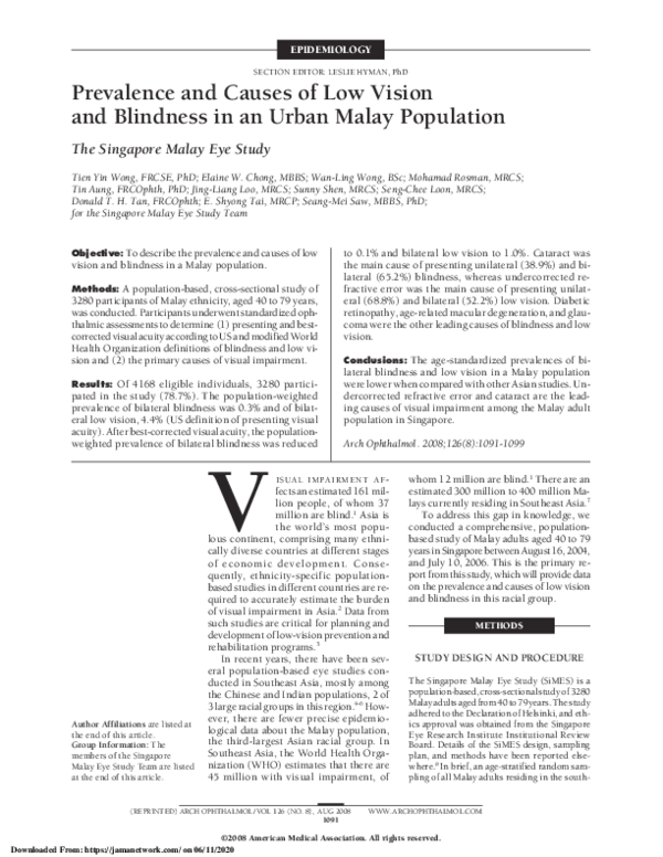 (PDF) Prevalence and Causes of Low Vision and Blindness in an Urban ...