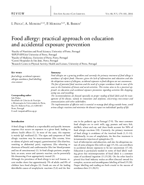 (PDF) Food allergy: practical approach on education and accidental ...