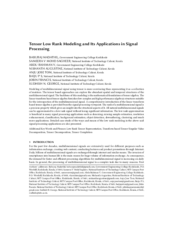 (PDF) Tensor Low Rank Modeling and Its Applications in Signal Processing