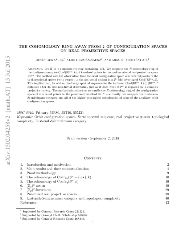 (PDF) The cohomology ring away from 2 of configuration spaces on real