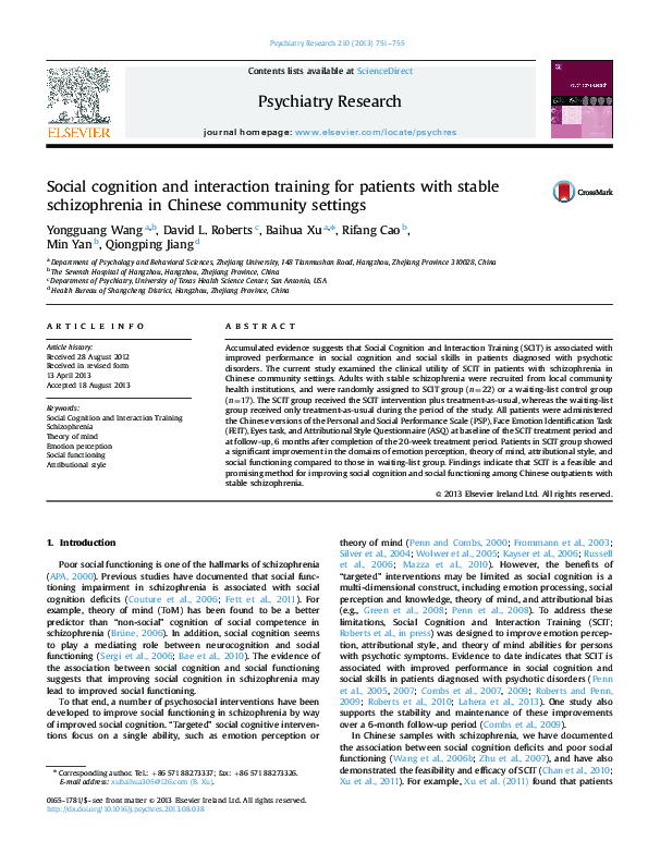 (PDF) Social cognition and interaction training for patients with ...