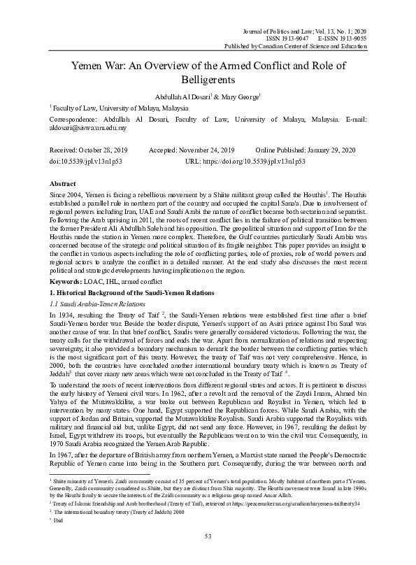 Yemen War: An Overview of the Armed Conflict and Role of Belligerents