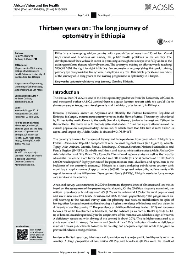 (PDF) Thirteen years on: The long journey of optometry in Ethiopia