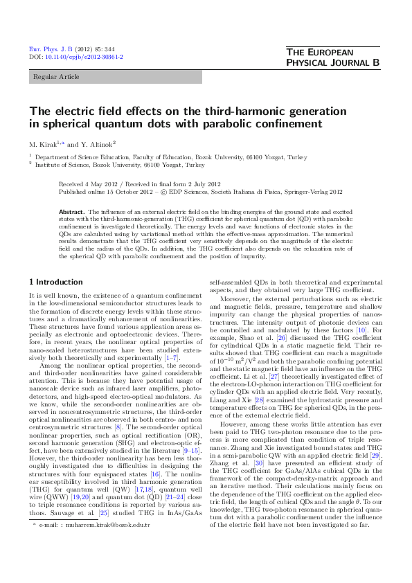 (PDF) The electric field effects on the third-harmonic generation in ...