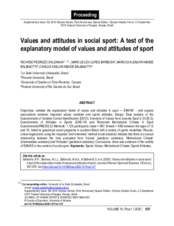 (PDF) Values and attitudes in social sport: A test of the explanatory ...
