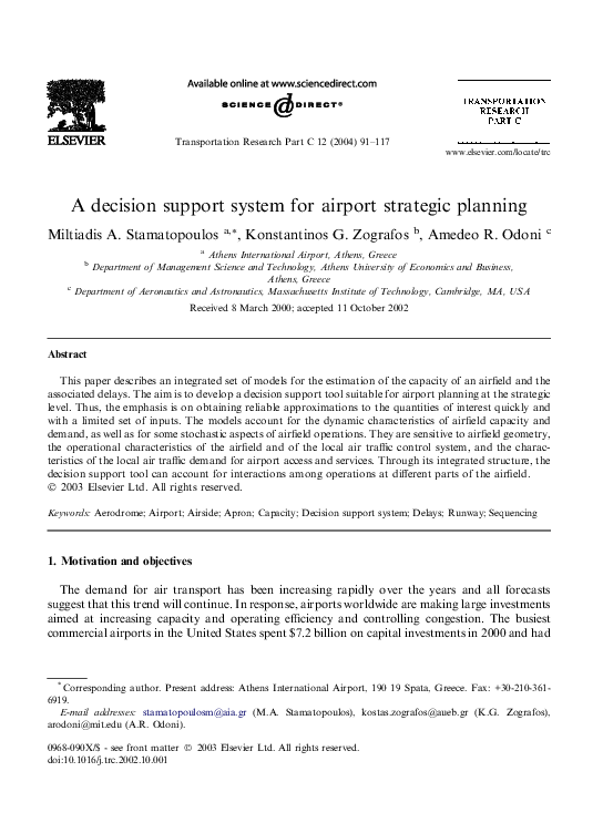 (PDF) A decision support system for airport strategic planning