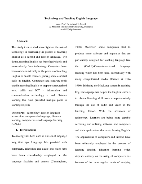 (PDF) Technology and Teaching English Language