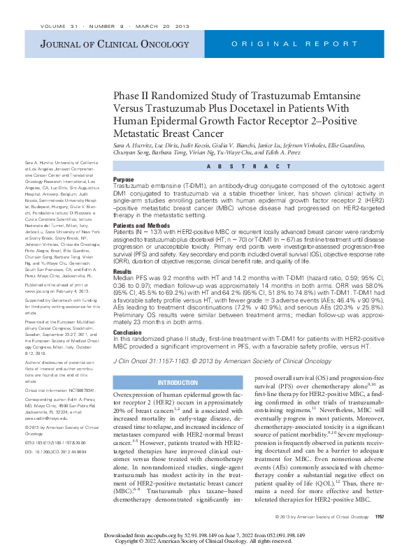 (PDF) Phase II Randomized Study of Trastuzumab Emtansine Versus ...