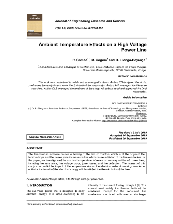 (PDF) Ambient Temperature Effects on a High Voltage Power Line