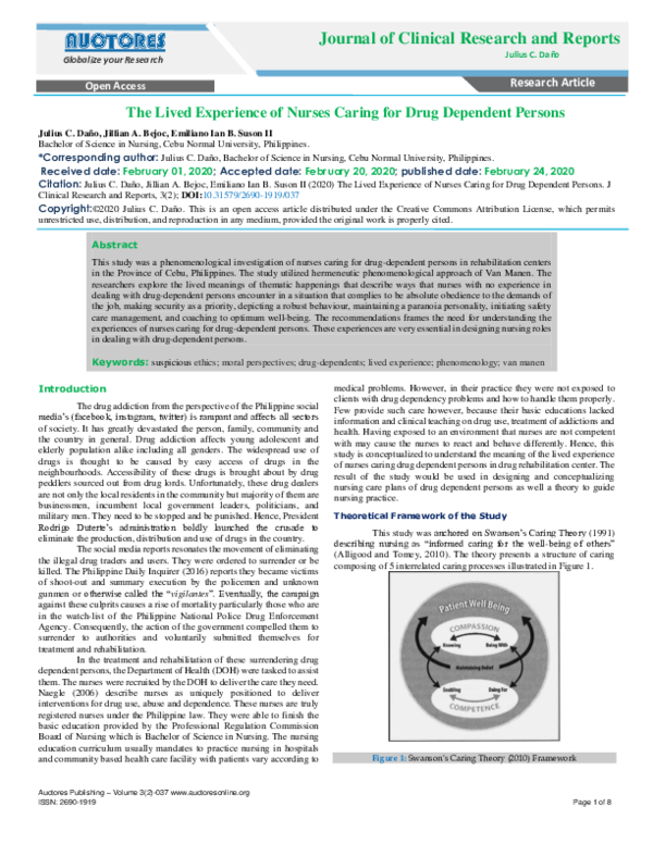 (PDF) The Lived Experience of Nurses Caring for Drug Dependent Persons