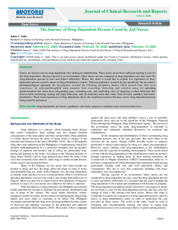 (PDF) The Journey of Drug Dependent Persons Cared by Jail Nurses