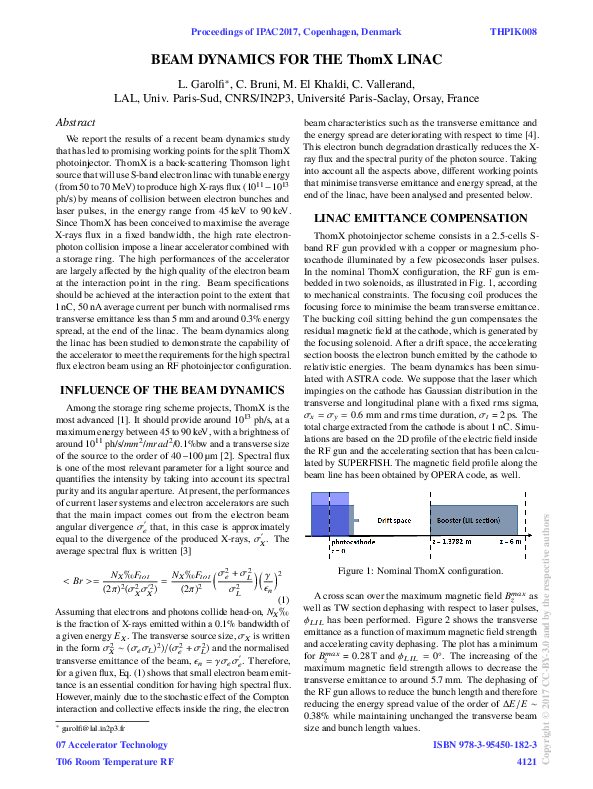 (PDF) Beam Dynamics for the ThomX Linac