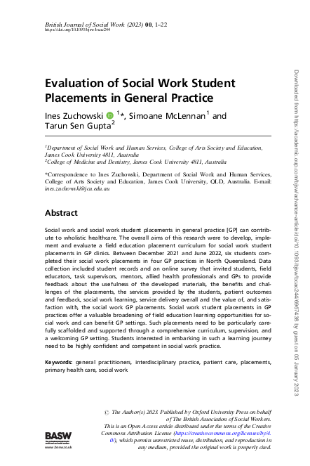 (PDF) Evaluation of Social Work Student Placements in General Practice