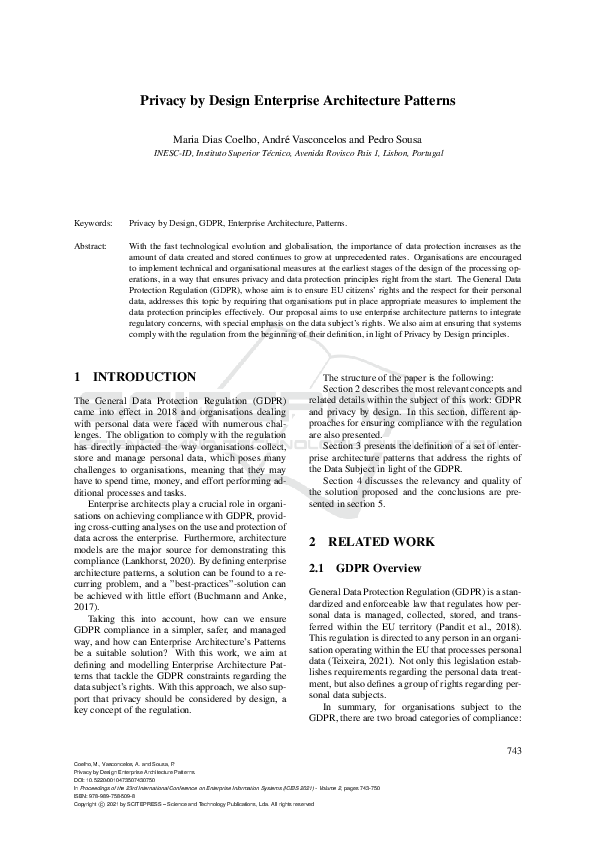 (PDF) Privacy by Design Enterprise Architecture Patterns
