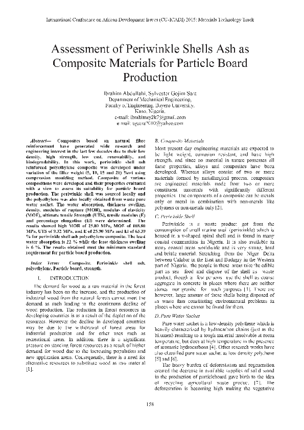 (PDF) Assessment of Periwinkle Shells Ash asComposite Materials for ...