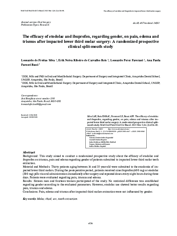 (PDF) The efficacy of etodolac and ibuprofen, regarding gender, on pain