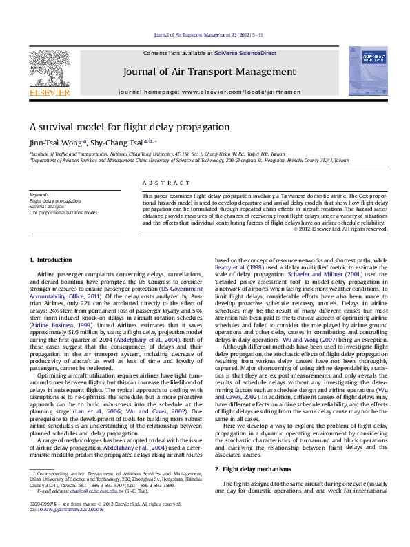 (PDF) A survival model for flight delay propagation