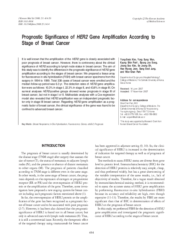 (PDF) Prognostic significance of HER2 gene amplification according to ...