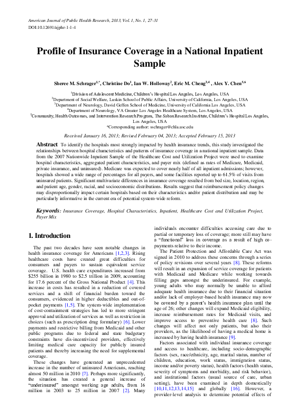 (PDF) Profile of Insurance Coverage in a National Inpatient Sample