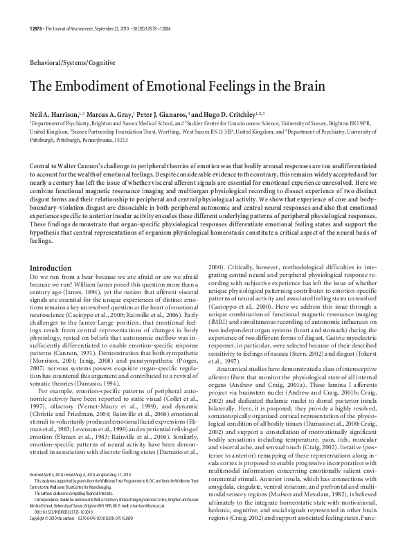 (PDF) The Embodiment of Emotional Feelings in the Brain