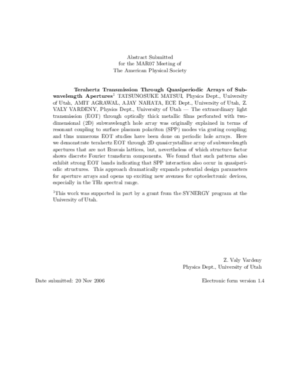 (PDF) Terahertz Transmission Through Quasiperiodic Arrays of ...