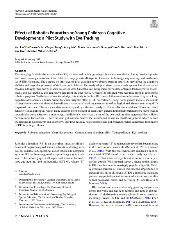 (PDF) Effects of Robotics Education on Young Children’s Cognitive ...