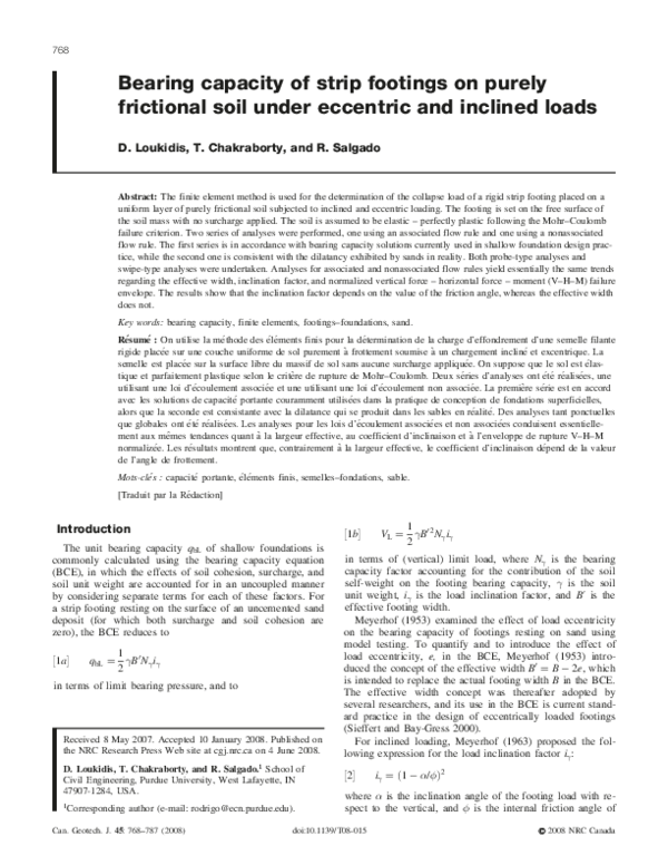 (PDF) Bearing capacity of strip footings on purely frictional soil ...