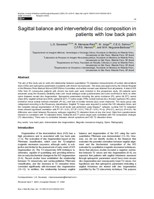 (PDF) Sagittal balance and intervertebral disc composition in patients ...
