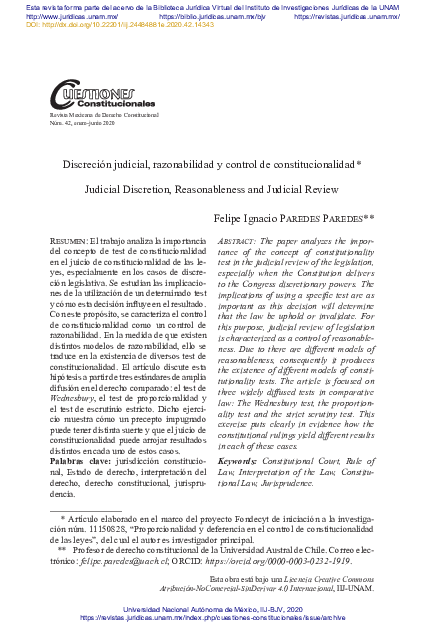 (PDF) Discreción judicial, razonabilidad y control de constitucionalidad